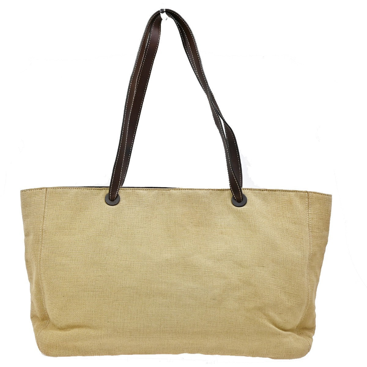 1.Live CHANEL CC Shoulder Tote Bag Canvas Leather Beige Brown Vintage 77KP040