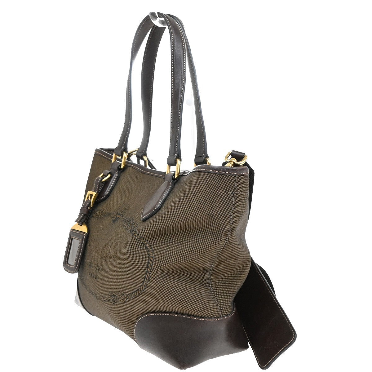 PRADA MILANO Logo 2Way Shoulder Hand Bag Jacquard Leather Brown GHW 18EE299