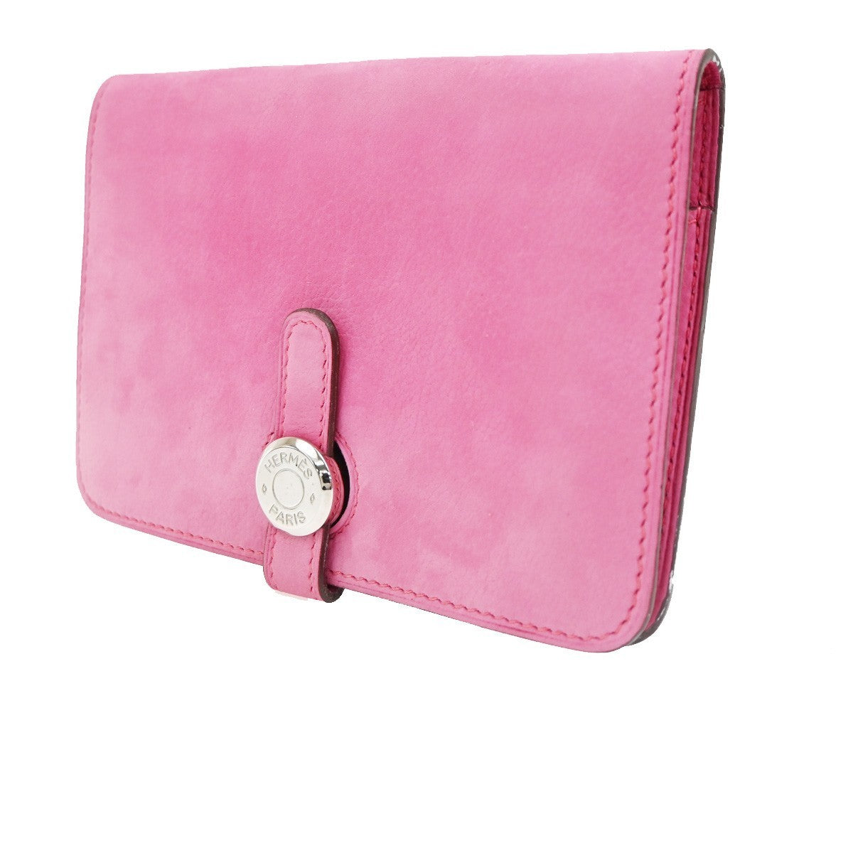 HERMES Dogon Long Bifold Wallet Eversoft Leather Pink France  square J 92RQ064