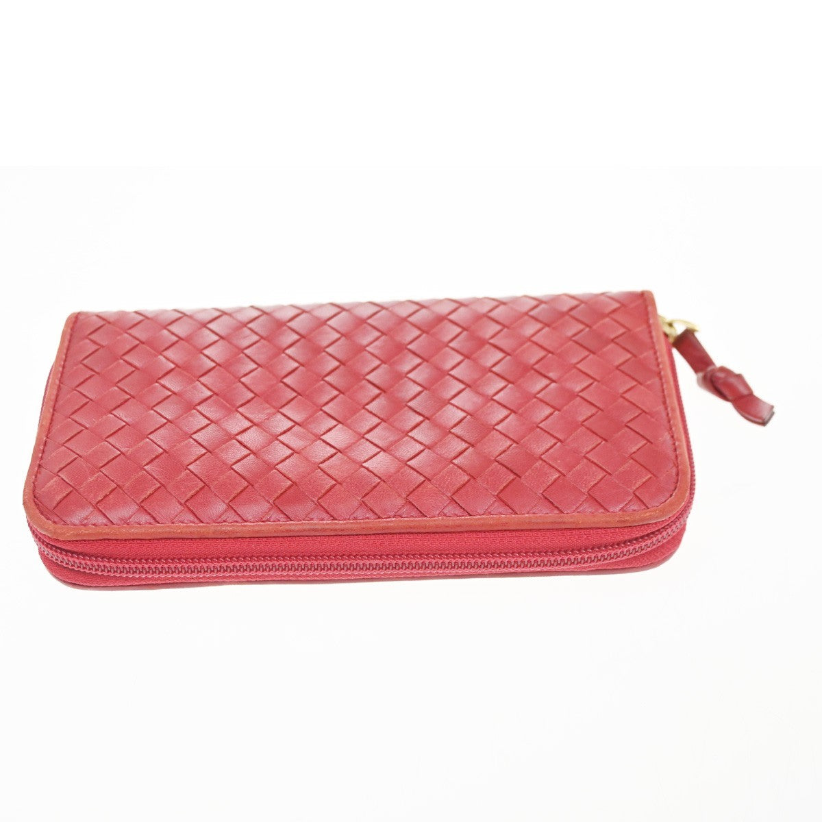 BOTTEGA VENETA Logo Intrecciato Zip Around Long Wallet Leather Red Italy 02CA741
