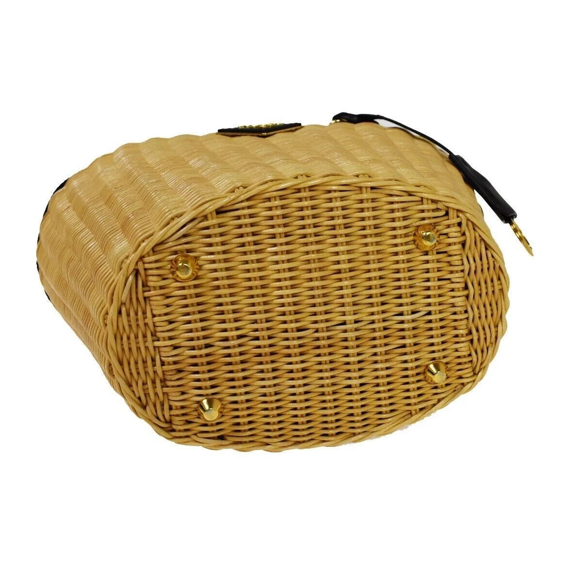 53.Live PRADA Midollino Wicker 2Way Shoulder Hand Bag Canvas Leather BK 631RH131