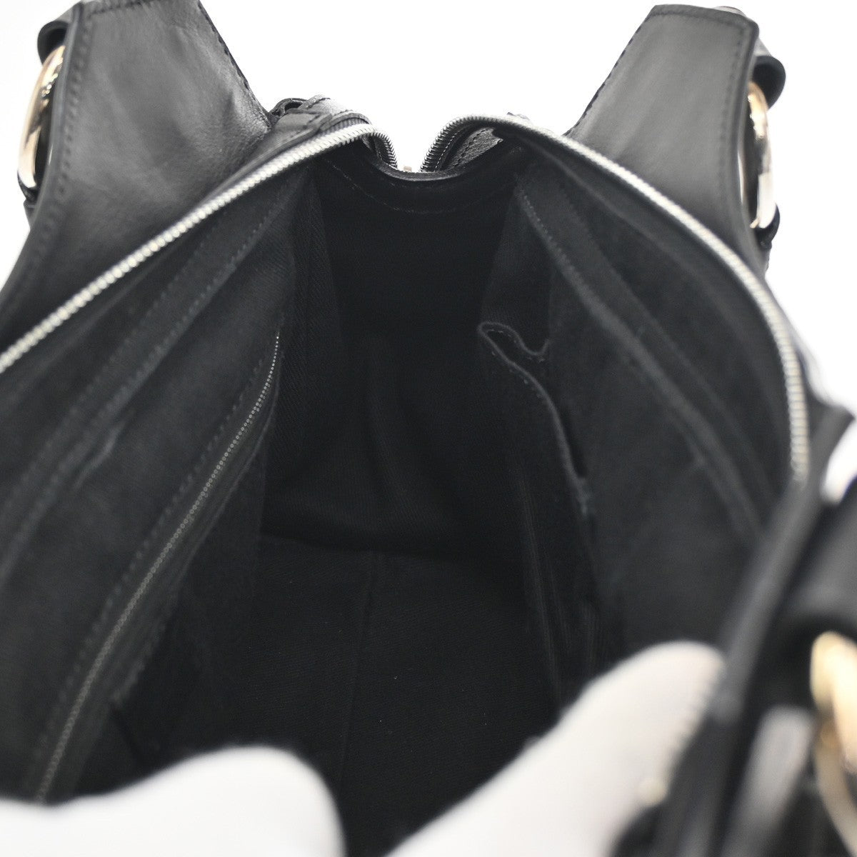 CELINE C Macadam Pattern Shoulder bag Black Suede Leather Black SHW 32CA419