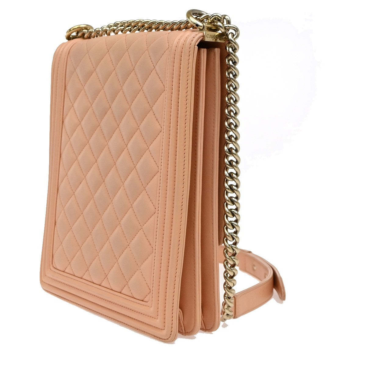 CHANEL Boy CC Logo Chain Shoulder Bag Lamb Skin Leather Pink GHW Italy 865RF731