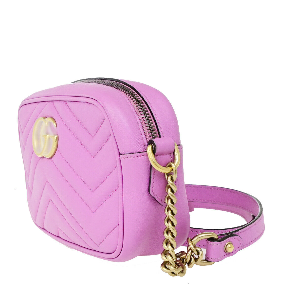 GUCCI GG Marmont Mini Quilting Chain Shoulder Bag Leather Pink GHW 21YG468