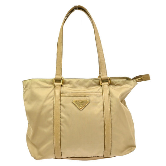 PRADA Logo Tessuto Shoulder Hand Bag Nylon Leather Beige Italy 30CA999