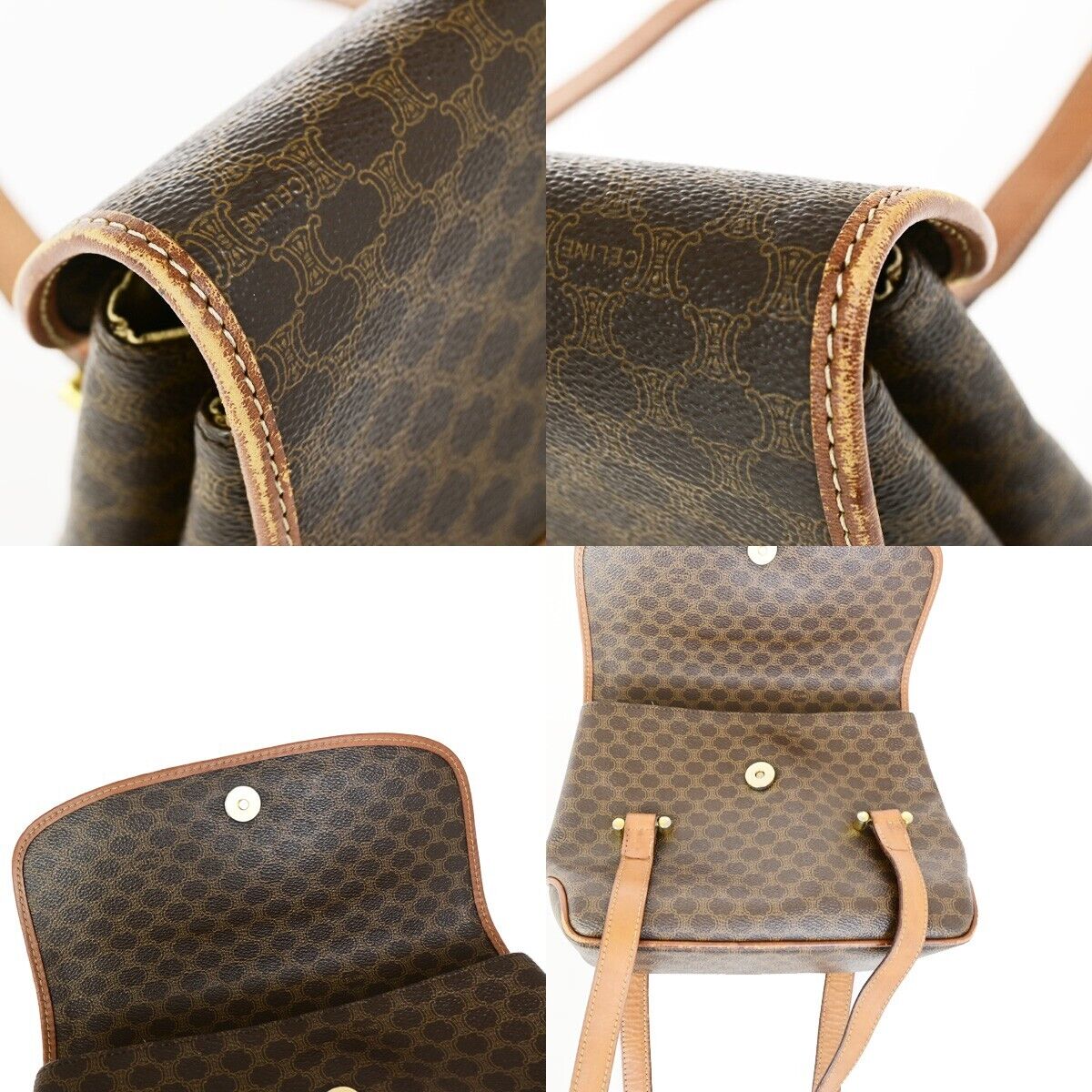 CELINE Logo Macadam Pattern Shoulder Bag PVC Leather Brown Italy Gold 60FB174
