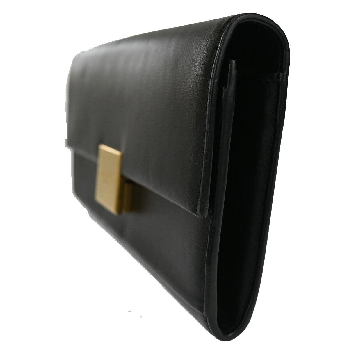 SAINT LAURENT Logo Long Bifold Wallet Purse Leather Black Gold Italy 68YD902