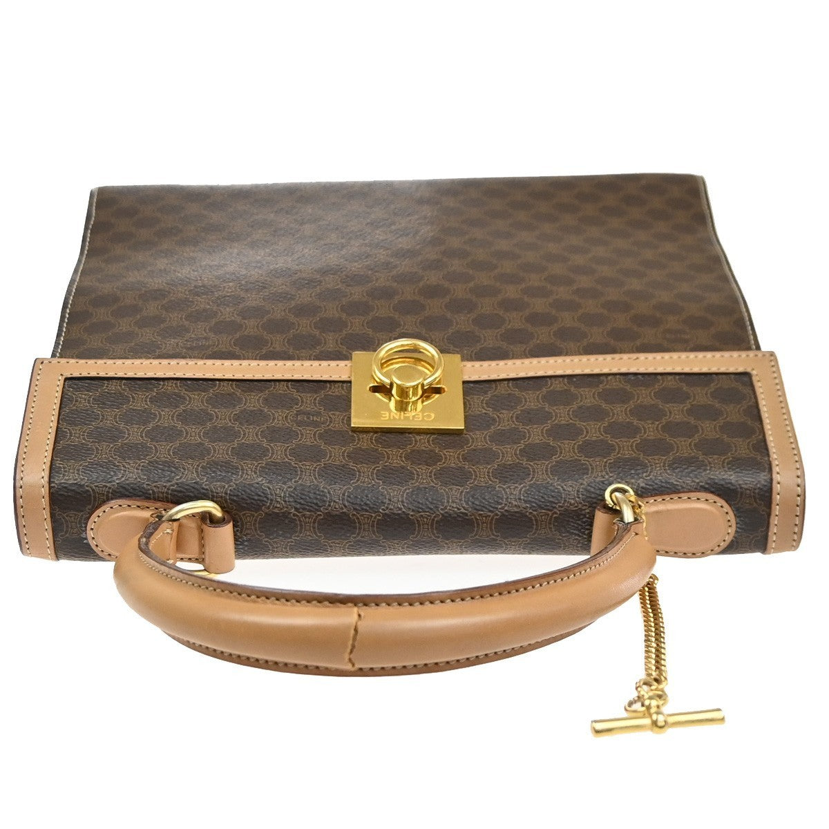 CELINE Logo Macadam Pattern Hand Bag PVC Leather Brown Beige GHW Italy 35MA546