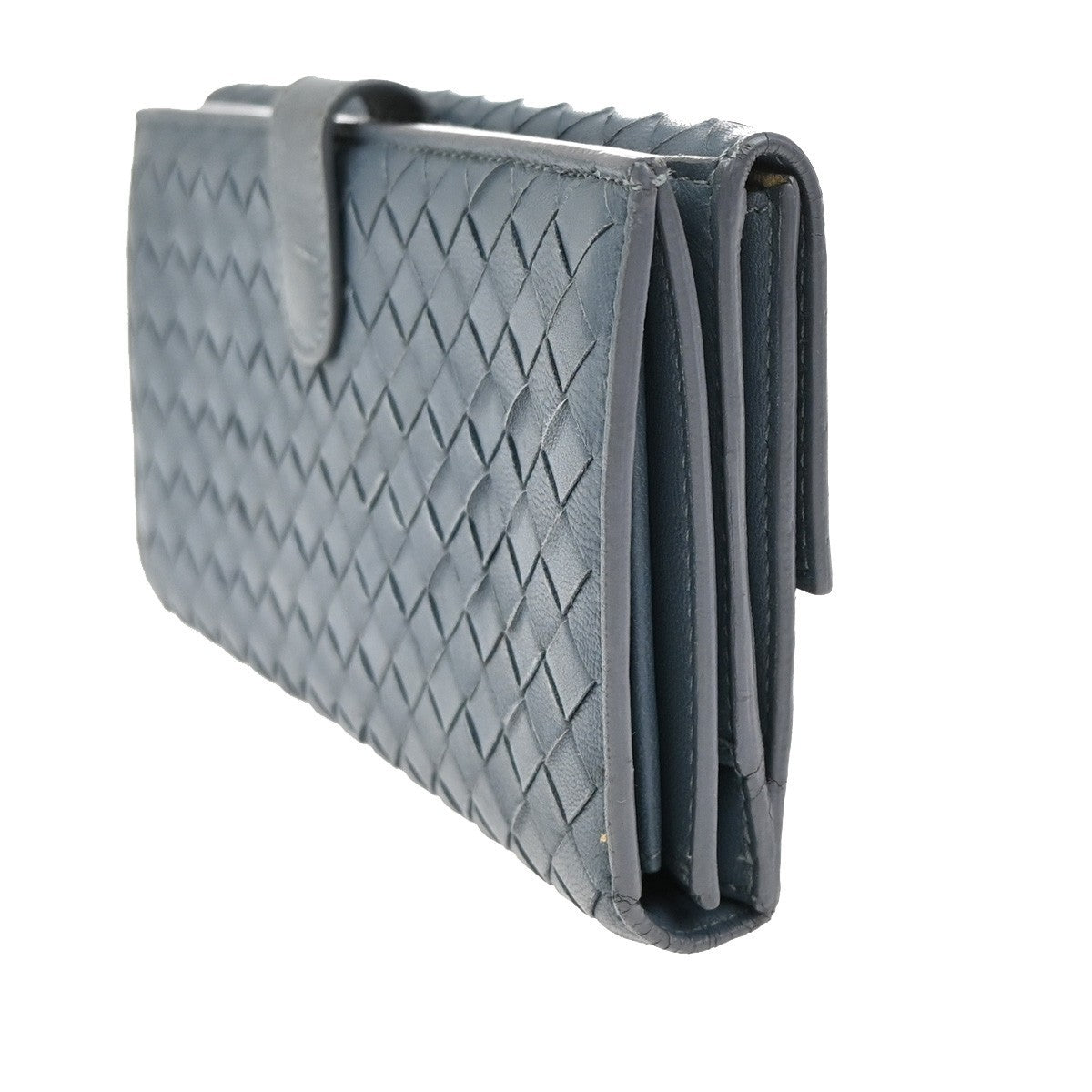 BOTTEGA VENETA Logo Intrecciato Long Bifold Wallet Leather Blue 67FC166