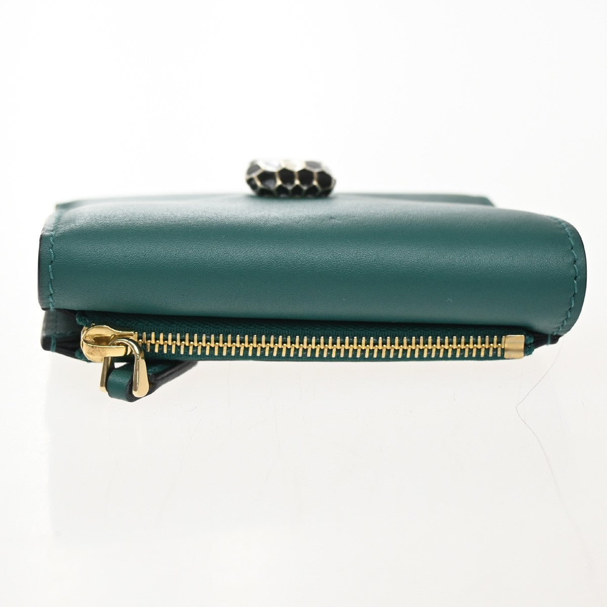 BVLGARI Serpenti Forever Trifold Wallet Leather Green Black snake Italy 39RL447