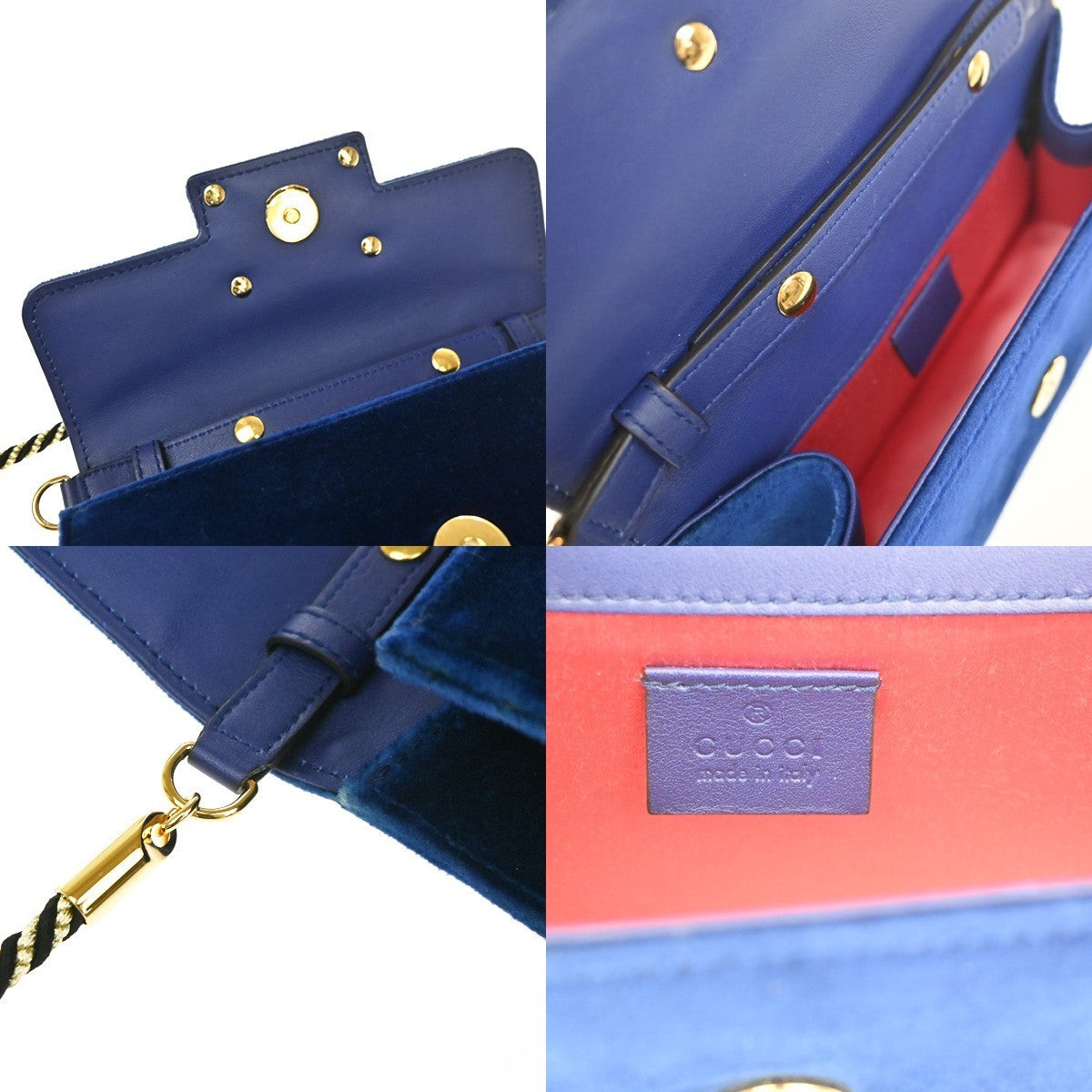 GUCCI Crystal G Logo Broadway Min Shoulder Bag Velvet Leather Blue GHW 16YH968