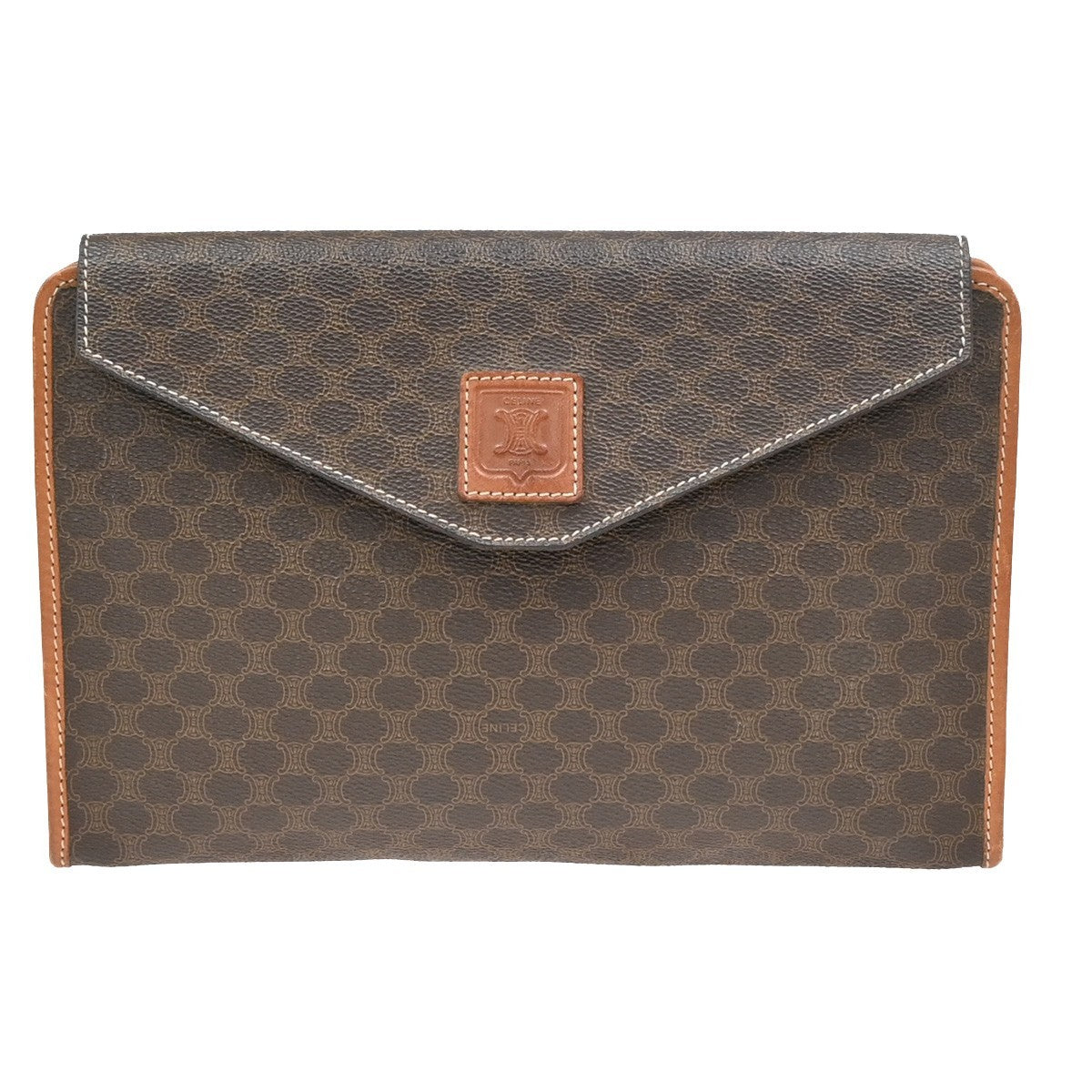CELINE Logo Macadam Pattern Clutch Bag PVC Leather Brown GHW Italy 08EF822