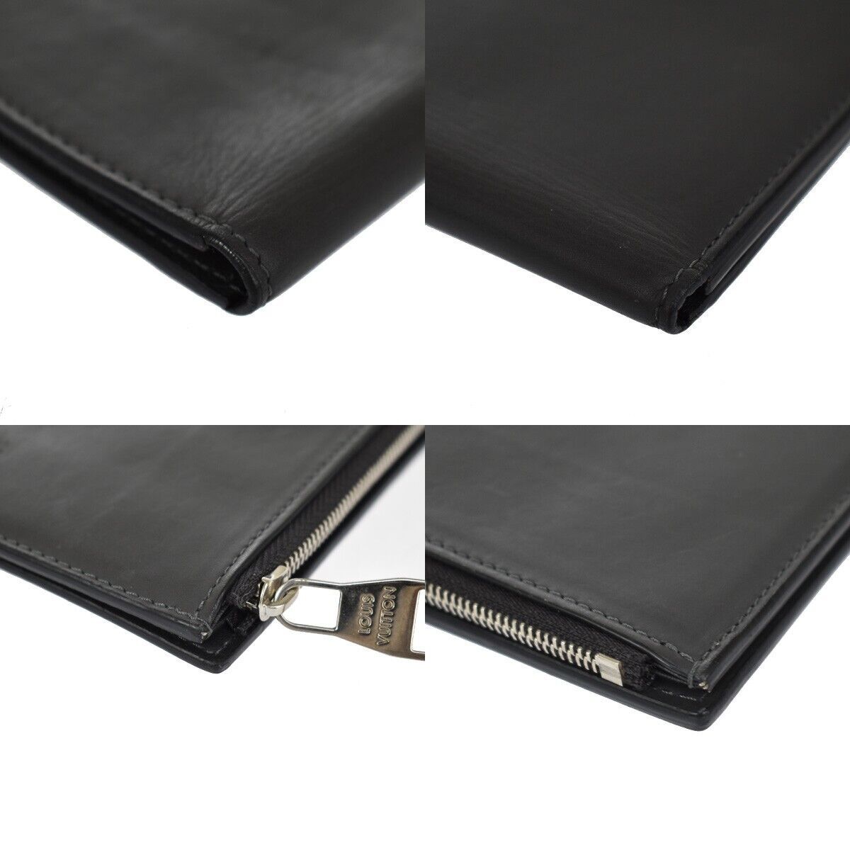 LOUIS VUITTON V line Zip Long ZBifold Wallet Leather Black Blue M61251 61SH086