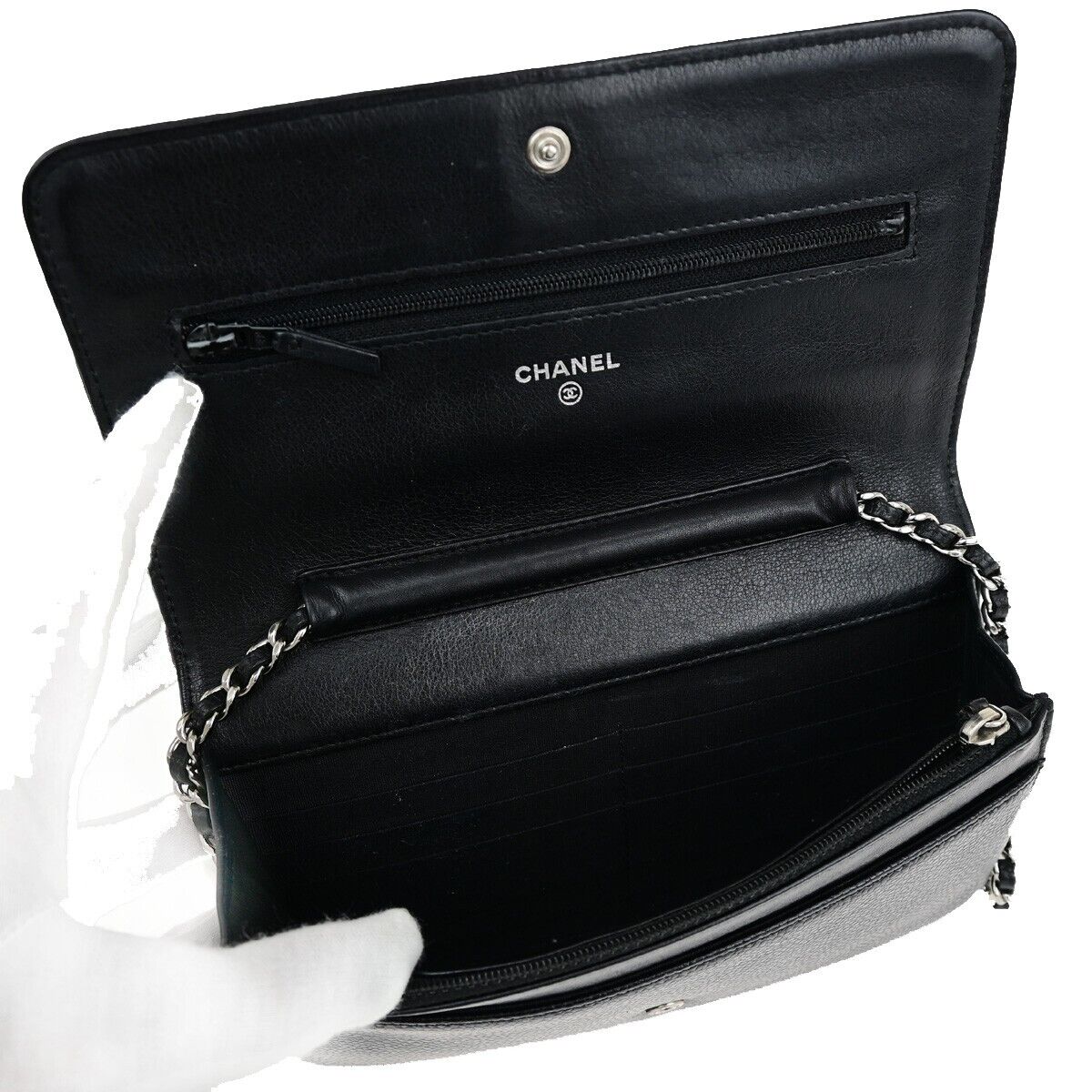 CHANEL CC Logo GST Chain Shoulder Bag Wallet Caviar Skin Leather BK SHW 367RF145