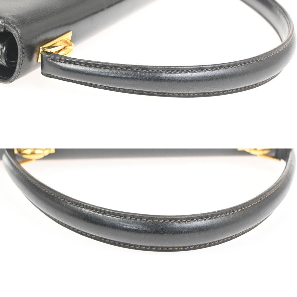 GUCCI Logo Interlocking GG Hand Bag Turn Lock Leather Black GHW Italy 67CA765