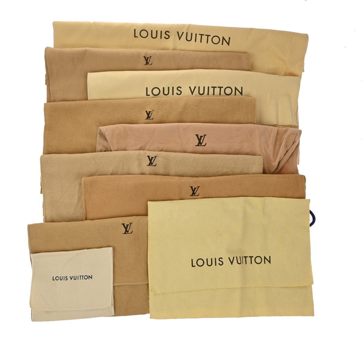 LOUIS VUITTON Logo 10 Set Dust Bag Drawstring Canvas Cotton Beige Brown 01KP236