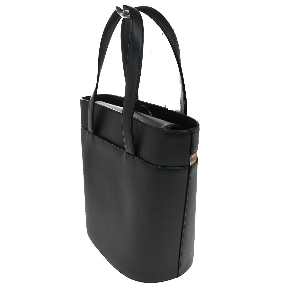 BURBERRY Logo Nova Check Shoulder Tote Bag Canvas Leather Black Brown 30CA421