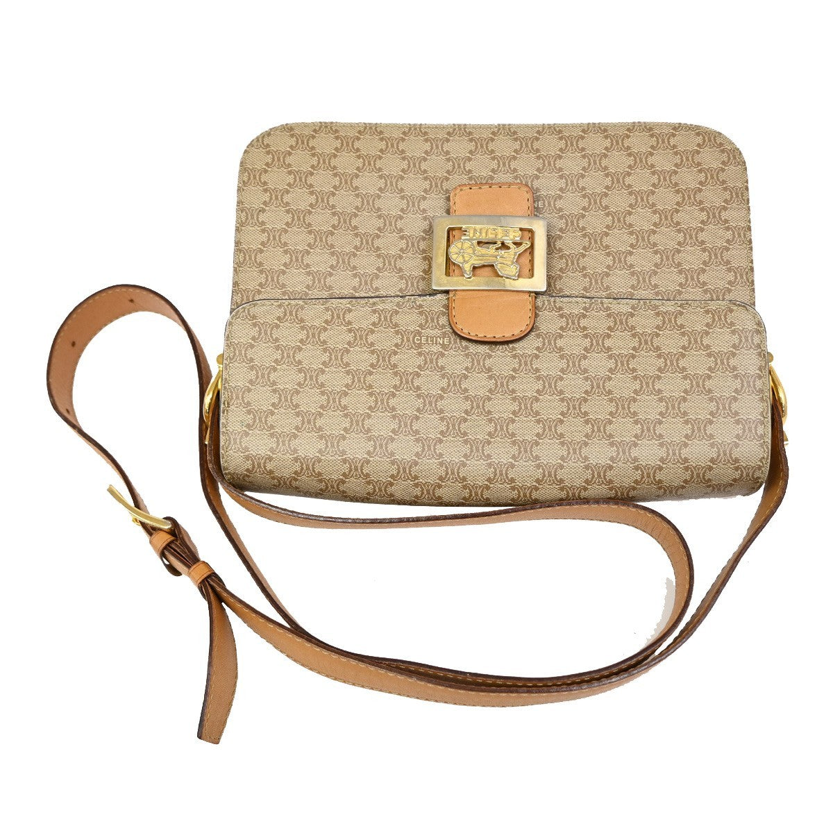 CELINE Macadam Horse carriage Shoulder Crossbody Bag PVC Leather BN GHW 30TA100