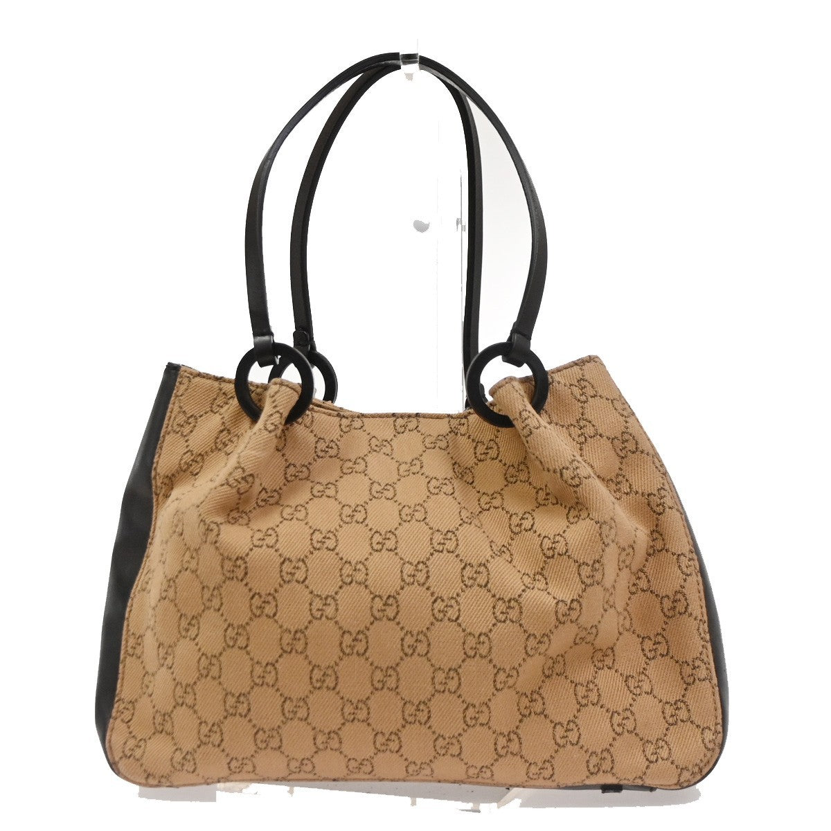 GUCCI Logo GG Pattern Shoulder Tote Bag Canvas Leather Beige Brown Italy 32CA736