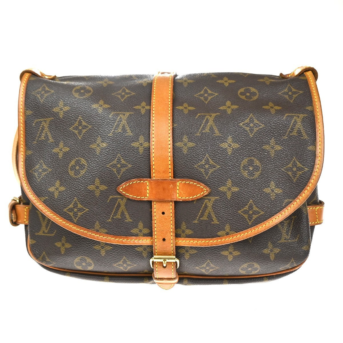 LOUIS VUITTON Logo Saumur 30 Shoulder Bag Monogram Leather Brown M42256 70CA886