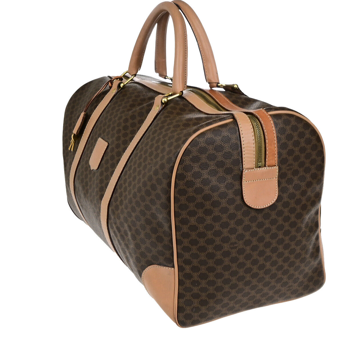 CELINE Logo Macadam Pattern Travel Hand Bag PVC Leather Brown GHW 62YG501