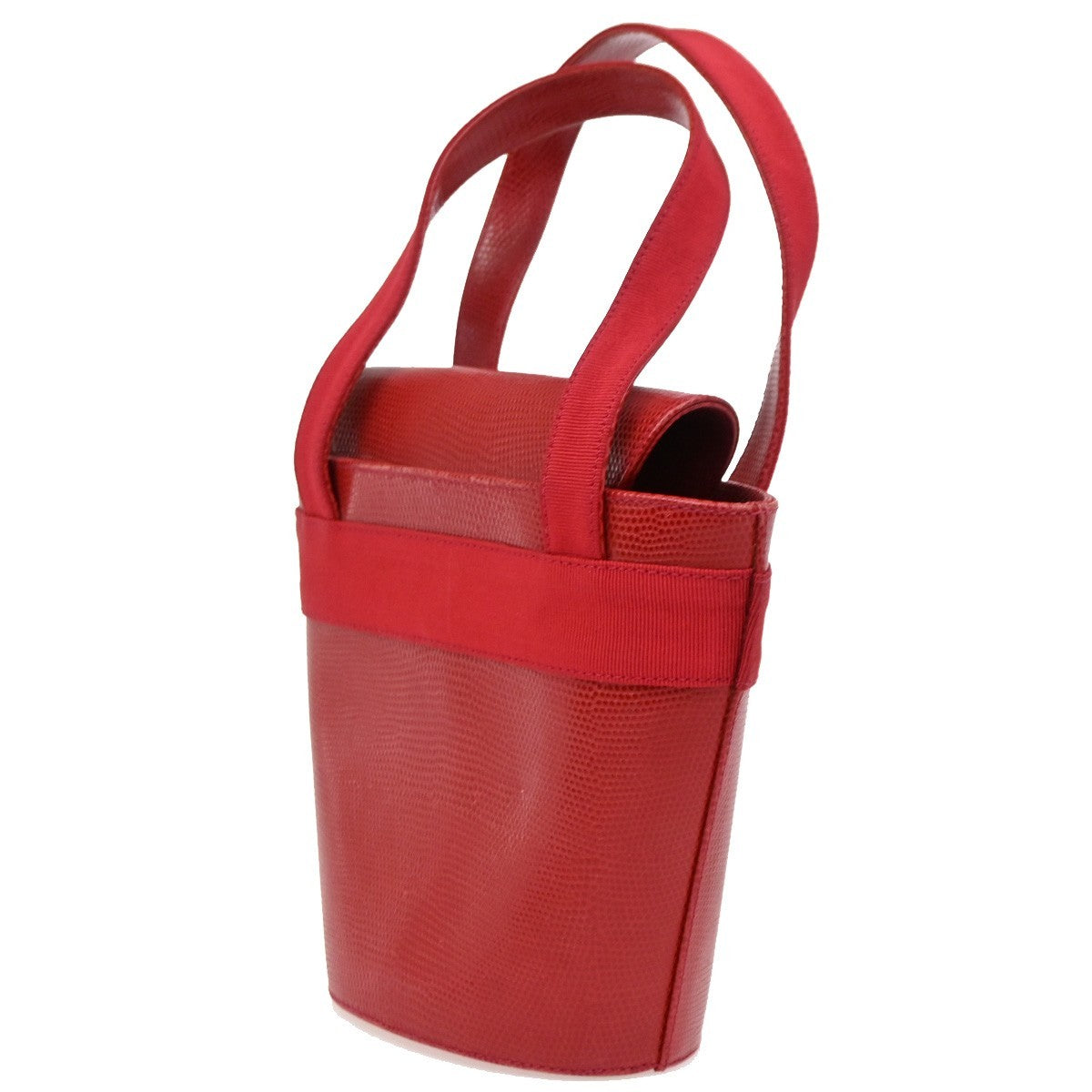 SALVATORE FERRAGAMO Vara Bow Bucket Handbag Embossed Leather Red GHW 62DA271