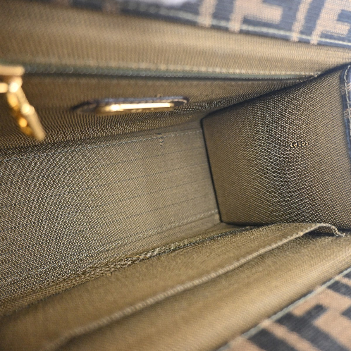 50.LiveFENDI Zucca Pattern Shoulder Hand Vanity Bag Canvas Leather Italy 11MA316