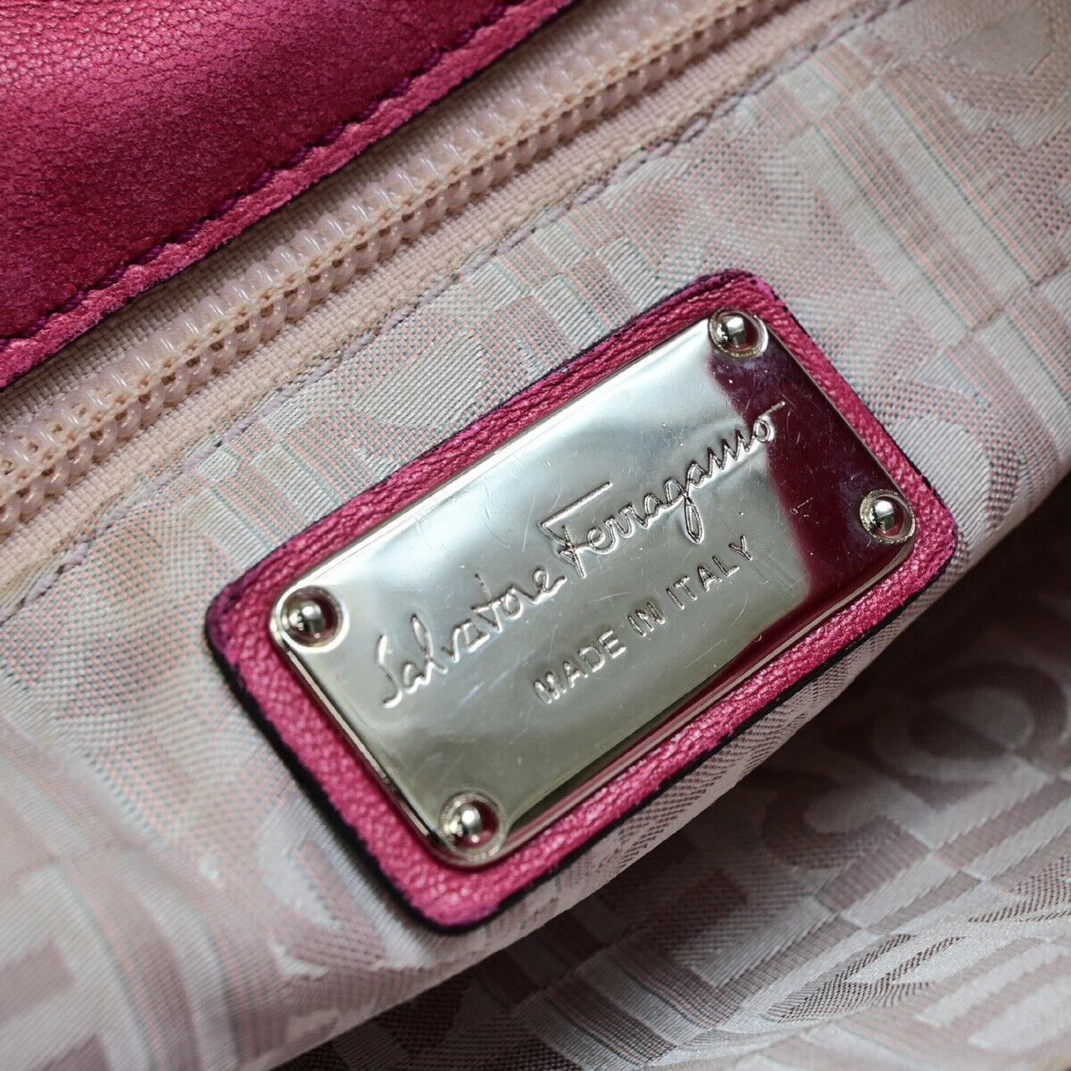 SALVATORE FERRAGAMO Gancini Hand Tote Bag Leather Pink SHW Italy 02SJ337