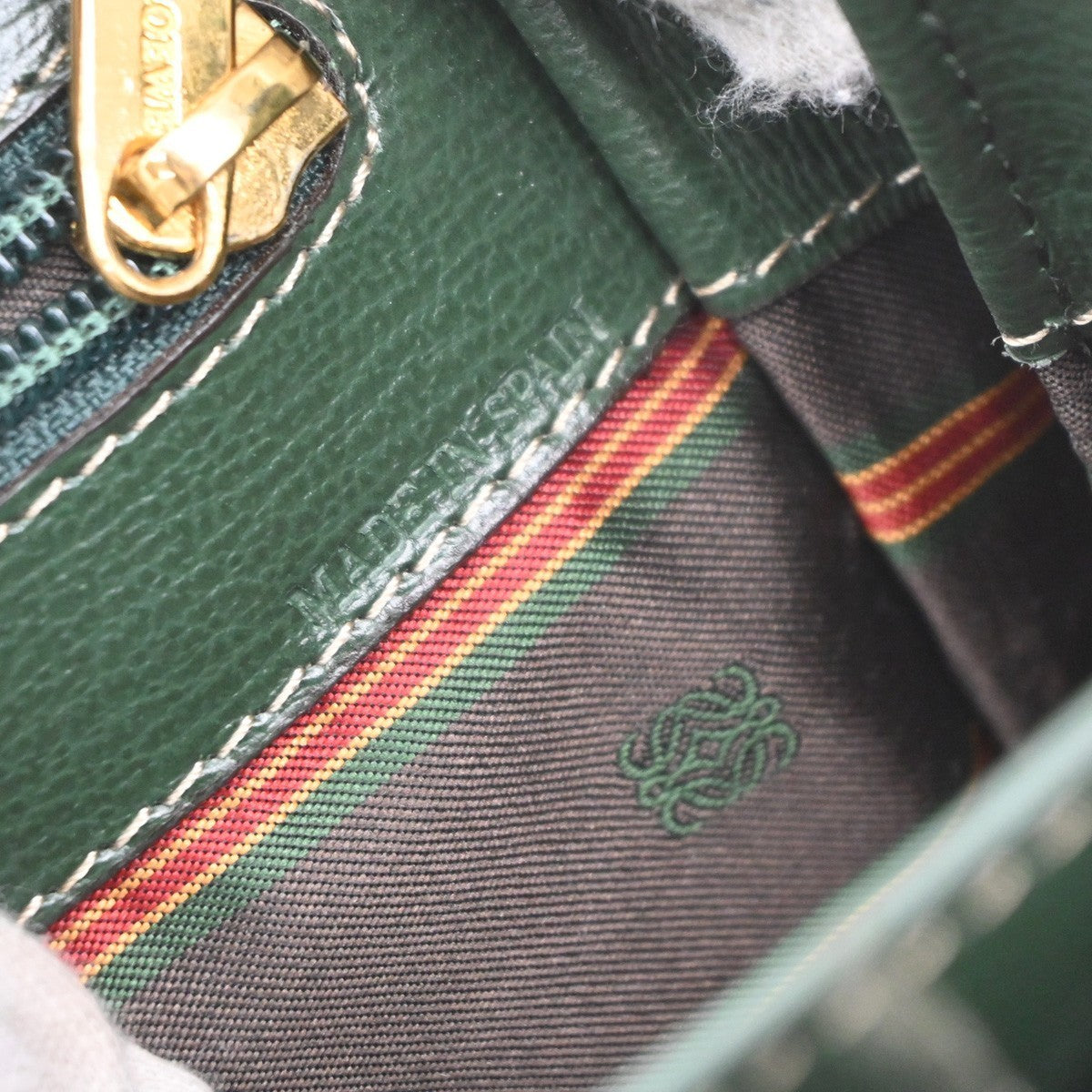 LOEWE Velazquez Logo Shoulder Bag Suede Leather Green Blue GHW Spain 97MA549