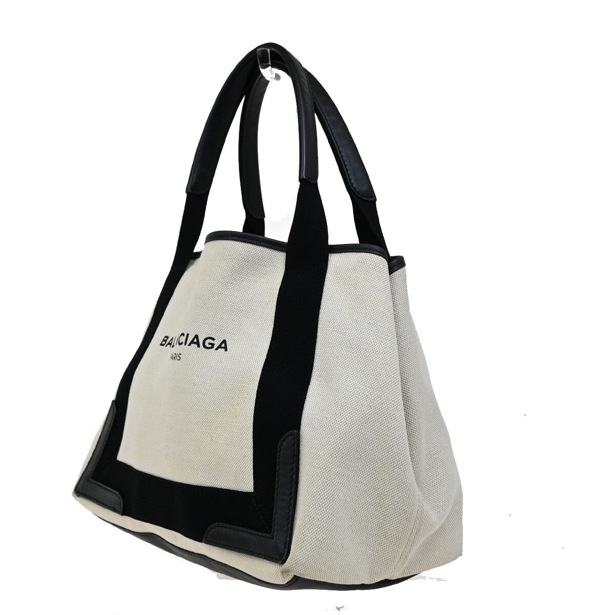 BALENCIAGA Navy Cabas S Hand Tote Bag Canvas Leather Black SHW Italy 32EE708