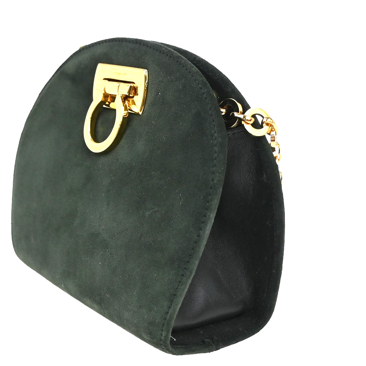 Salvatore Ferragamo Gancini Shoulder Bag Suede Leather Green GHW Italy 34MA212