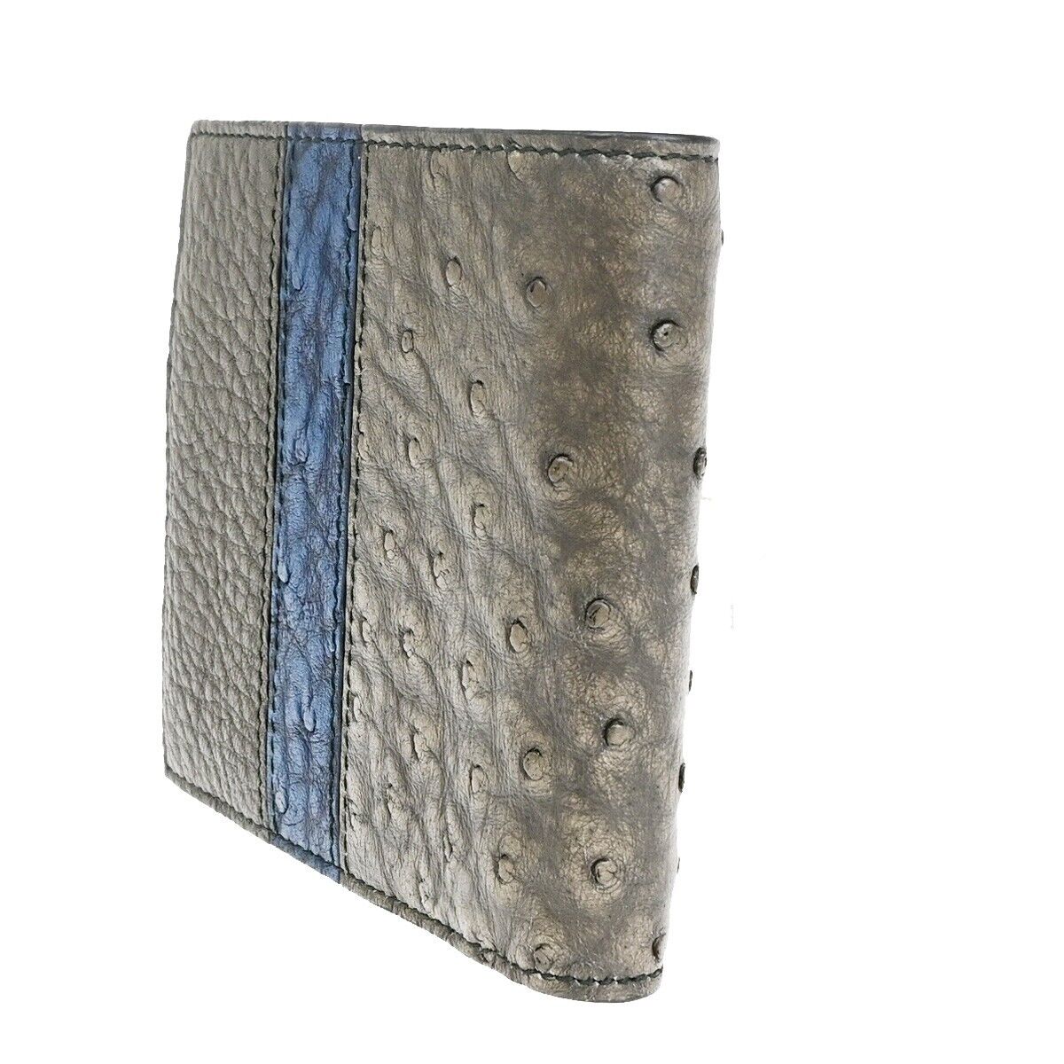 BOTTEGA VENETA Logo Compact Bifold Wallet Exotic Leather Gray Blue Italy 68EC004