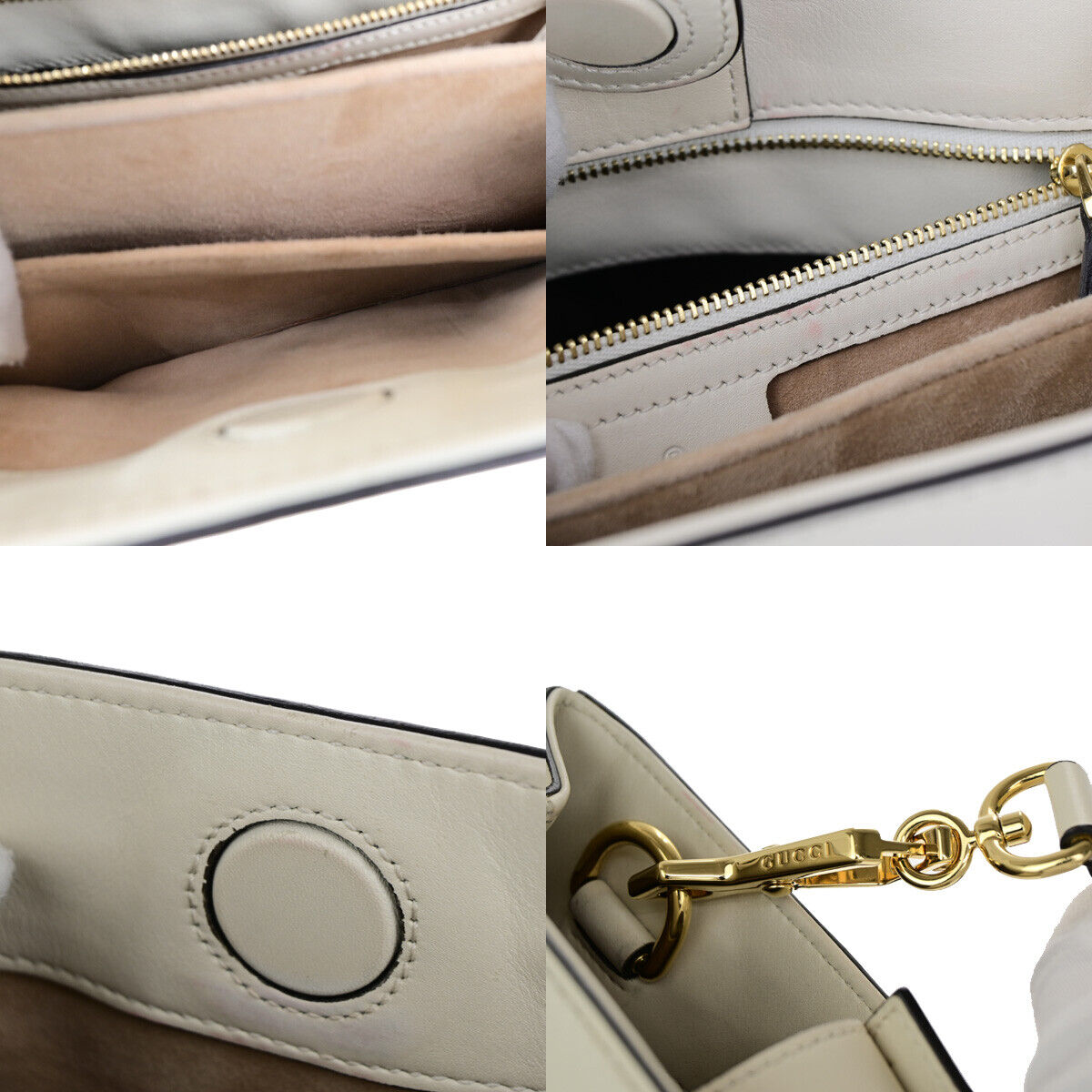 GUCCI Logo Sylvie Sherry 2 Way Shoulder Hand Bag Leather White GHW Italy 21YG624