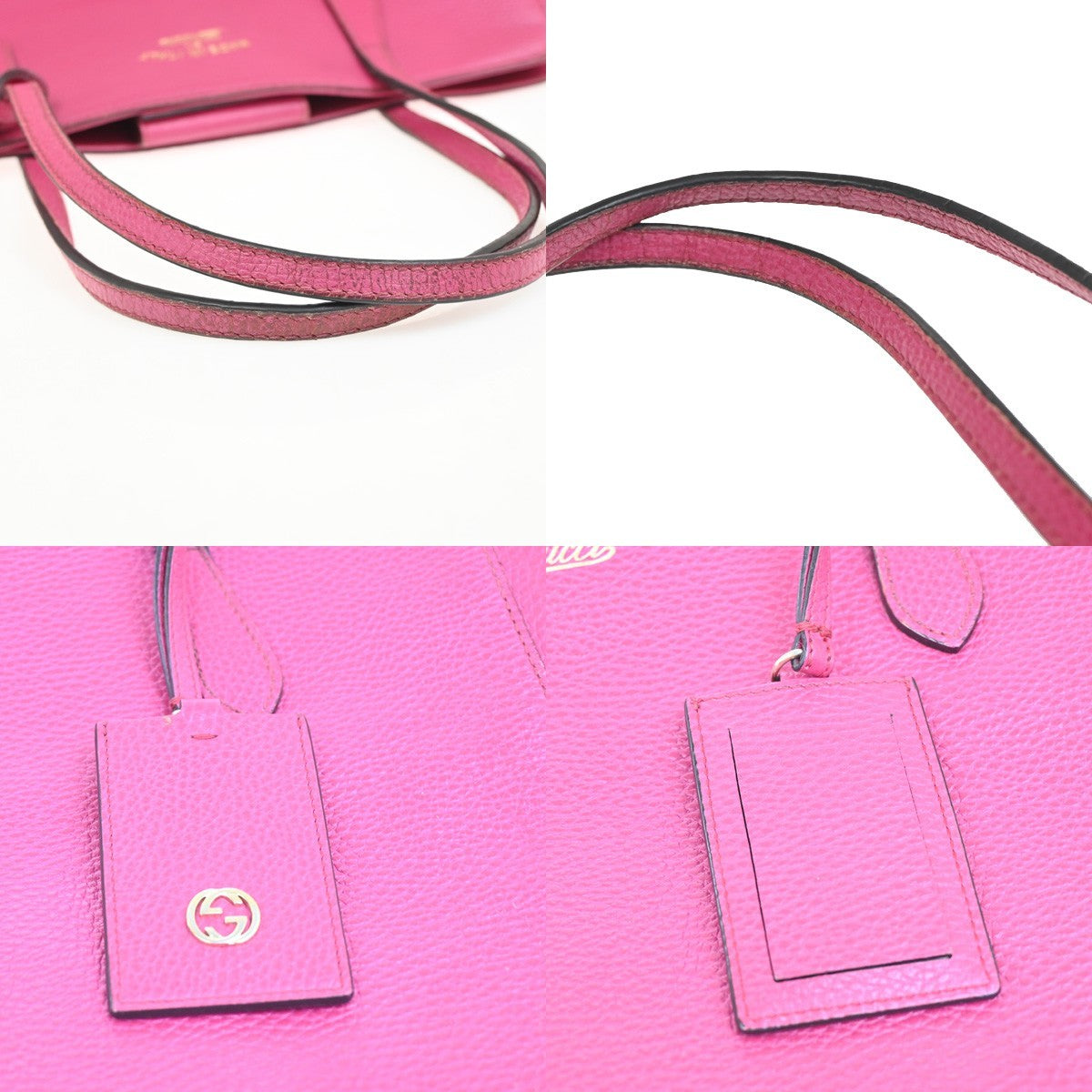 GUCCI Logo Swing Luggage Tag Shoulder Tote Bag Leather Pink GHW Italy 62ZA289