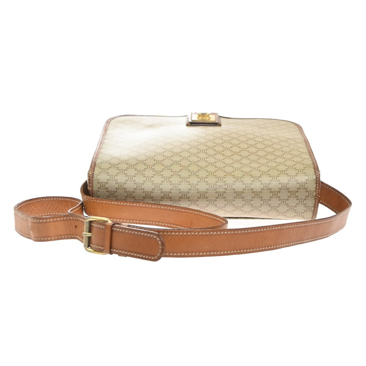 CELINE Logo Macadam Pattern Shoulder Bag PVC Leather Beige GHW Italy 68KC717