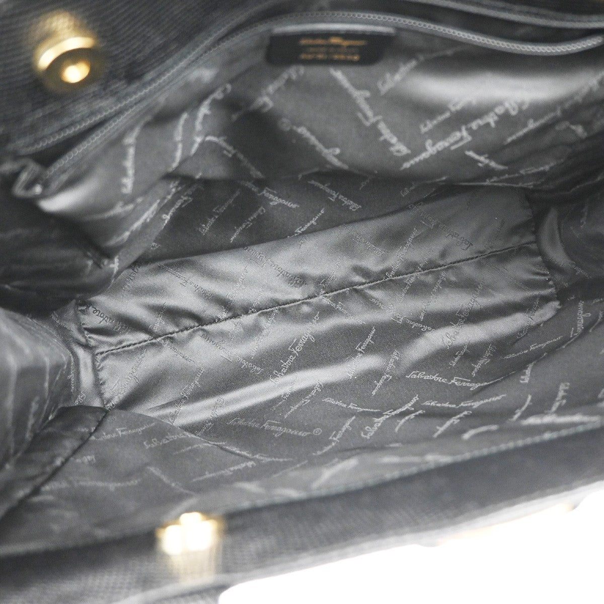 SALVATORE FERRAGAMO Vara Tote Shoulder Bag Embossing Leather Black GHW 64KB713