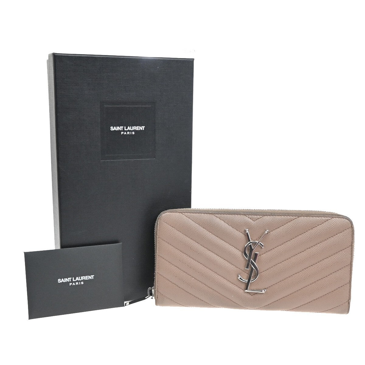 SAINT LAURENT YSL Logo Zipper Aroung Long Wallet Leather Brown SHW 64EF031