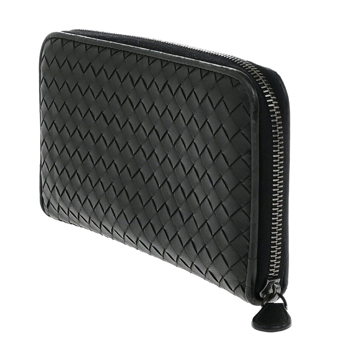 BOTTEGA VENETA Intrecciato Zipper Around Long Wallet Leather Black Italy 67EE081