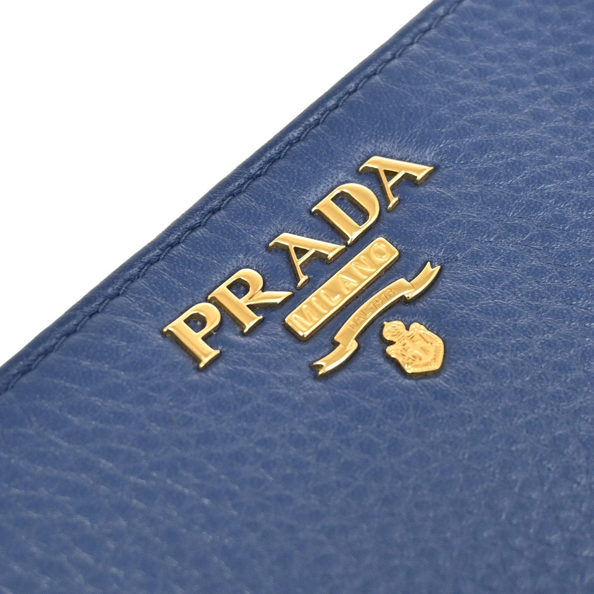 PRADA Logo Bifold Wallet Purse Vitello Leather Blue Bluette GHW Italy 88RL435