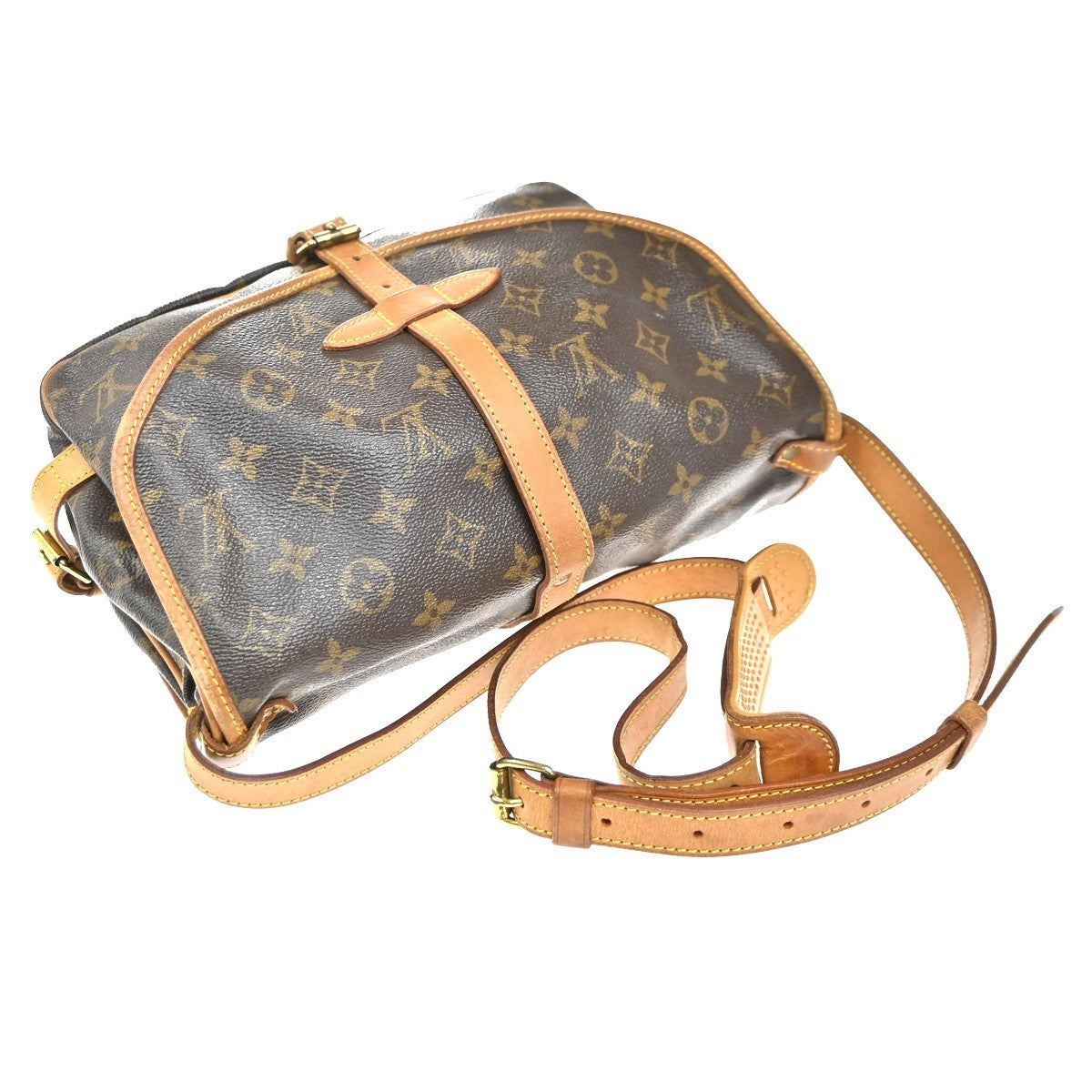 LOUIS VUITTON Logo Saumur 30 Shoulder Bag Monogram Leather Brown M42256 73KP436