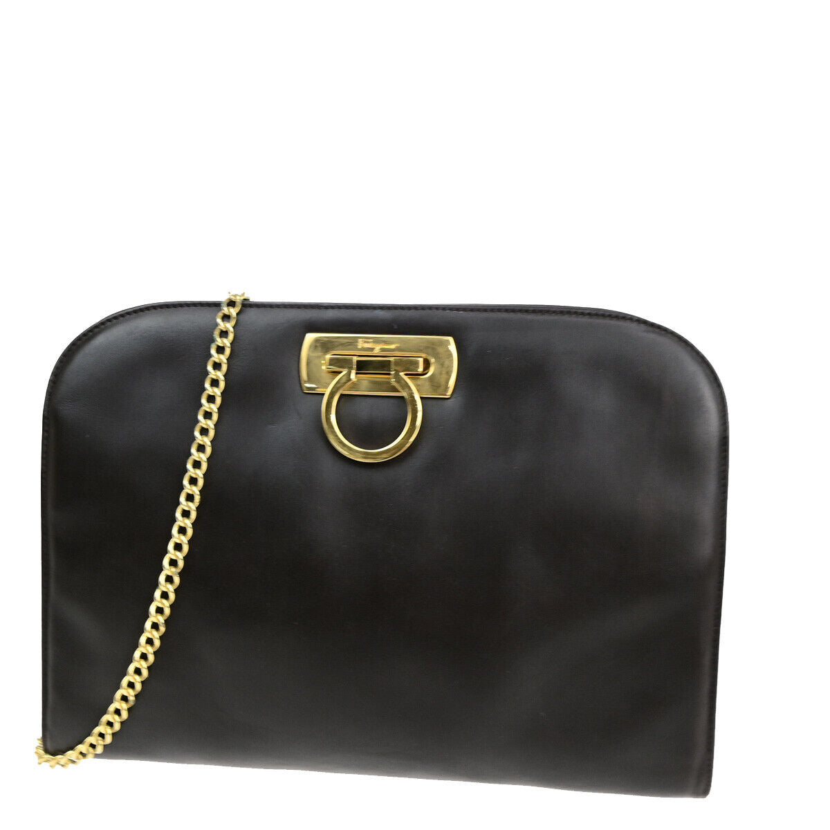 SALVATORE FERRAGAMO Gancini 2Way Chain Shoulder Clutch Bag Leather Brown 69YG017