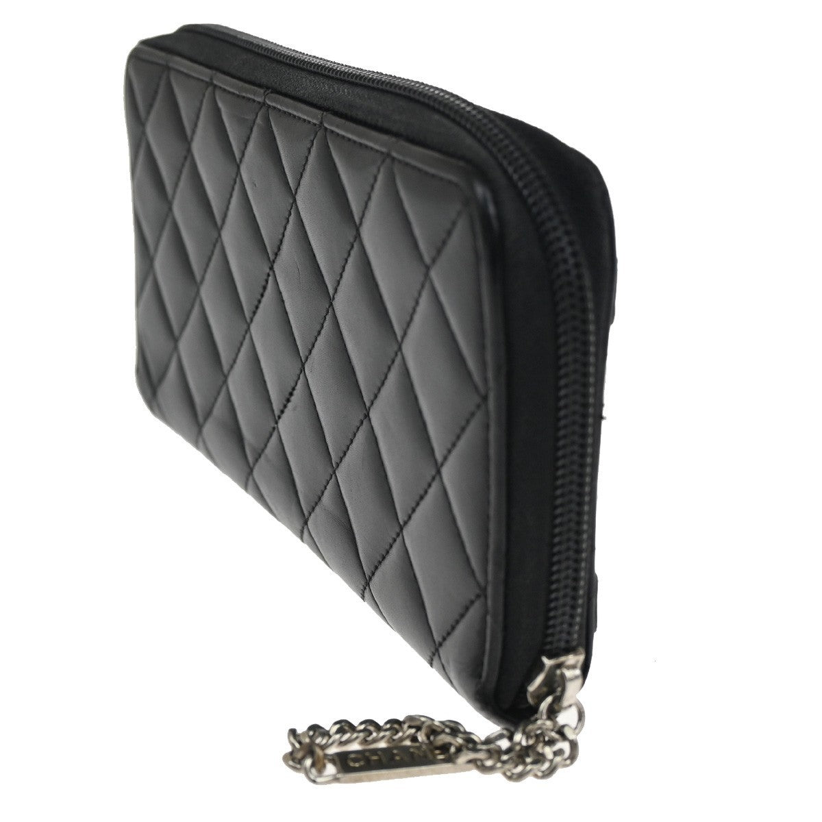 CHANEL CC Cambon Zipper Long Bifold Wallet Purse  Leather Black SHW 62RL580