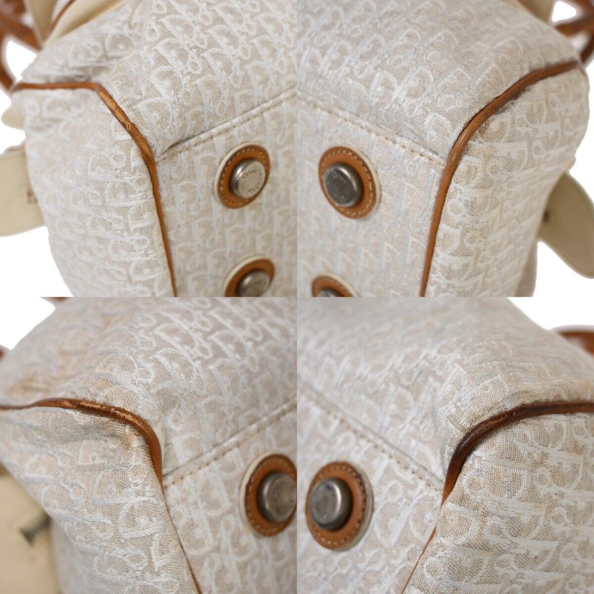 CHRISTIAN DIOR Trotter Shoulder Hand Bag Canvas Leather Ivory Brown SHW 80EA768