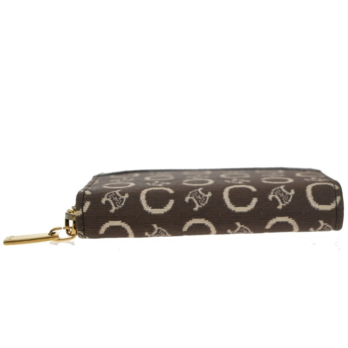 CELINE Logo Macadam Pattern Mini Zipper Wallet Canvas Leather Brown GHW 68TA454