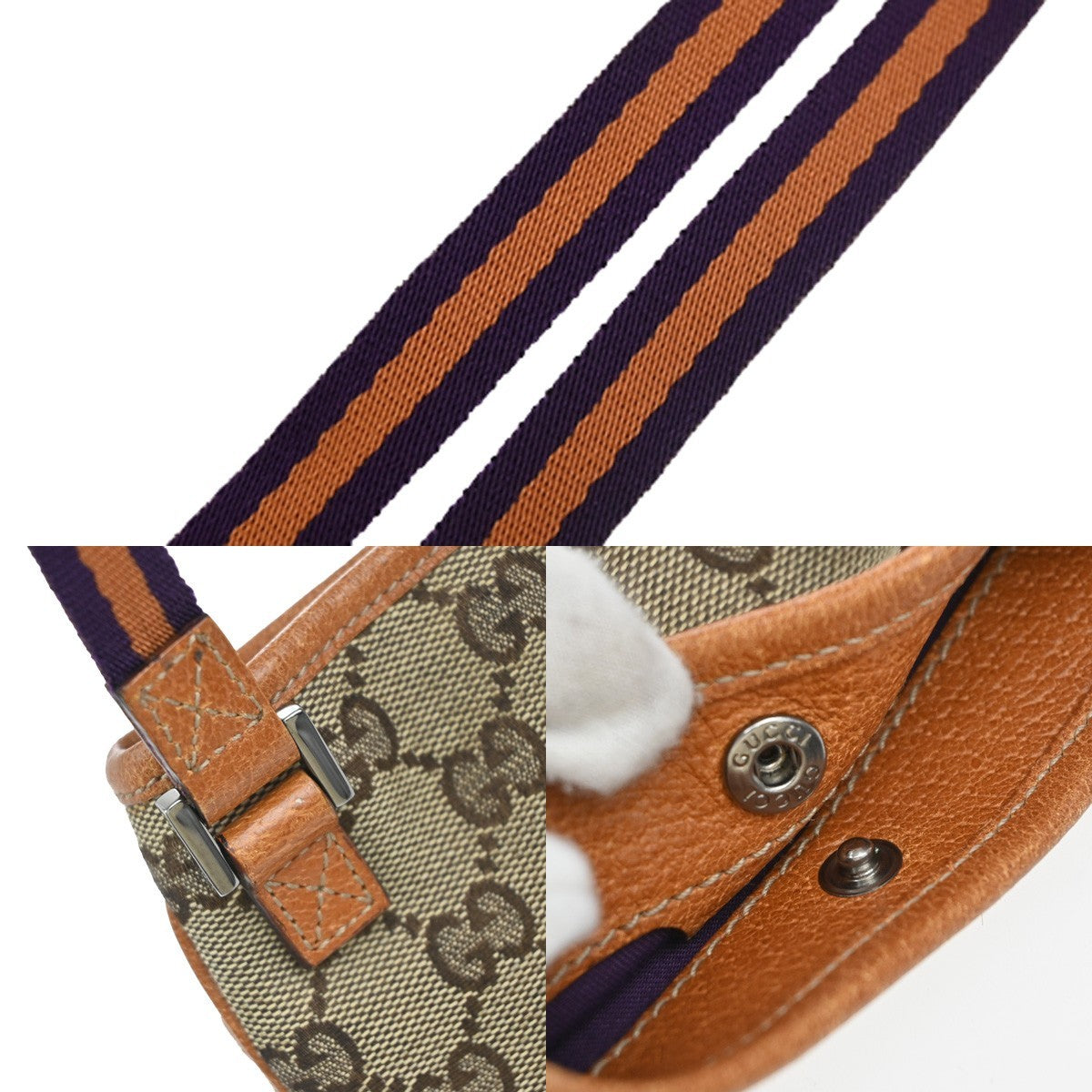 GUCCI Logo GG Pattern Mini Shoulder Bag Canvas Leather Brown 65KP329