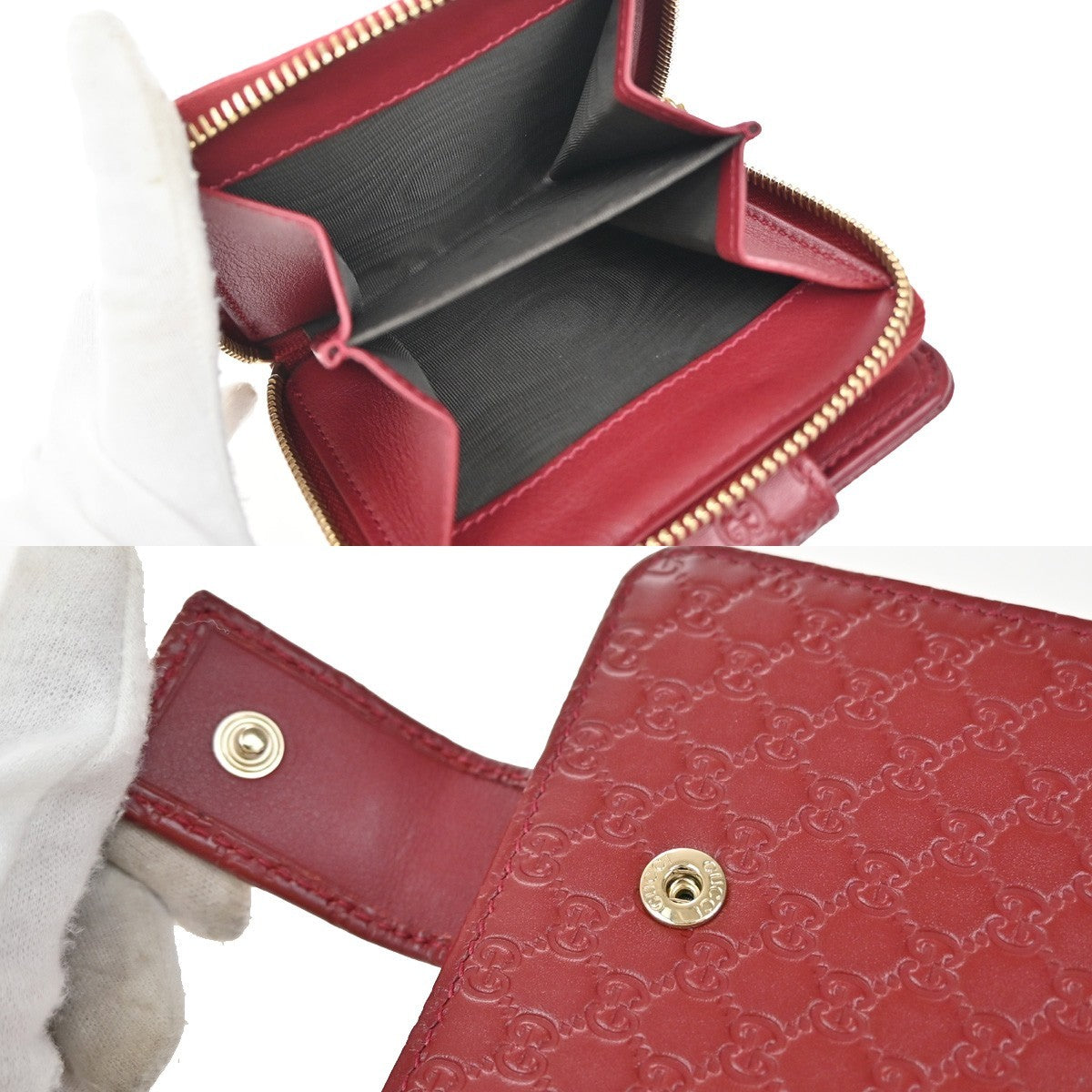GUCCI Micro Guccissima GG Pattern Bifold Zipper Wallet Leather Red 34KP105
