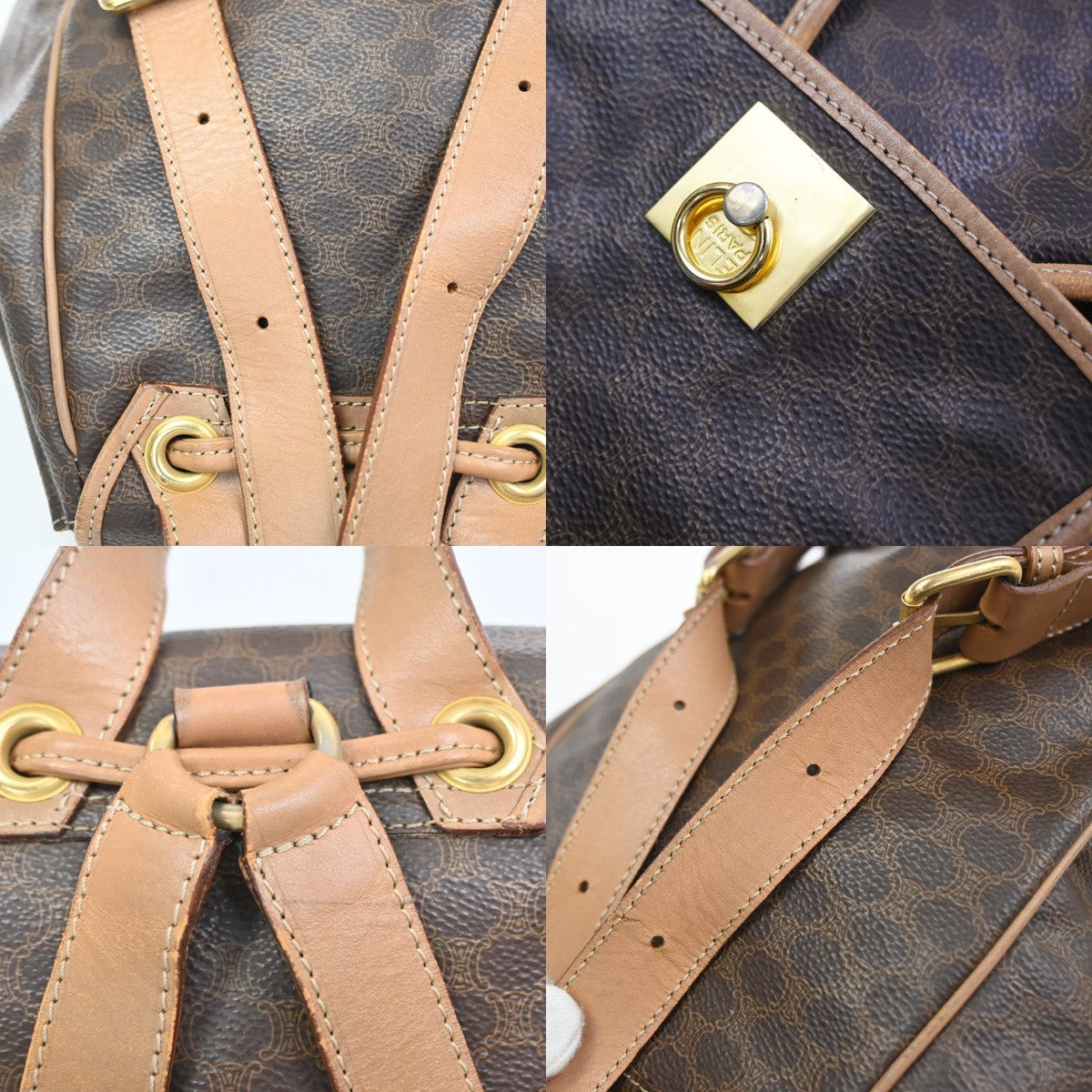 CELINE Logo Macadam Pattern Backpack Bag PVC Leather Brown GHW 87CA858