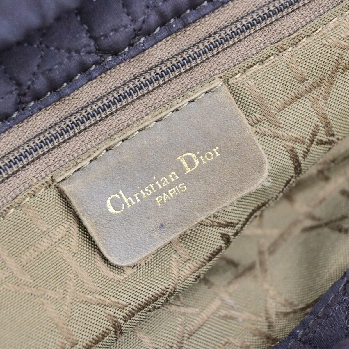 CHRISTIAN DIOR Logo Lady Cannage Hand Bag Canvas Leather Black GHW Italy 88EC943