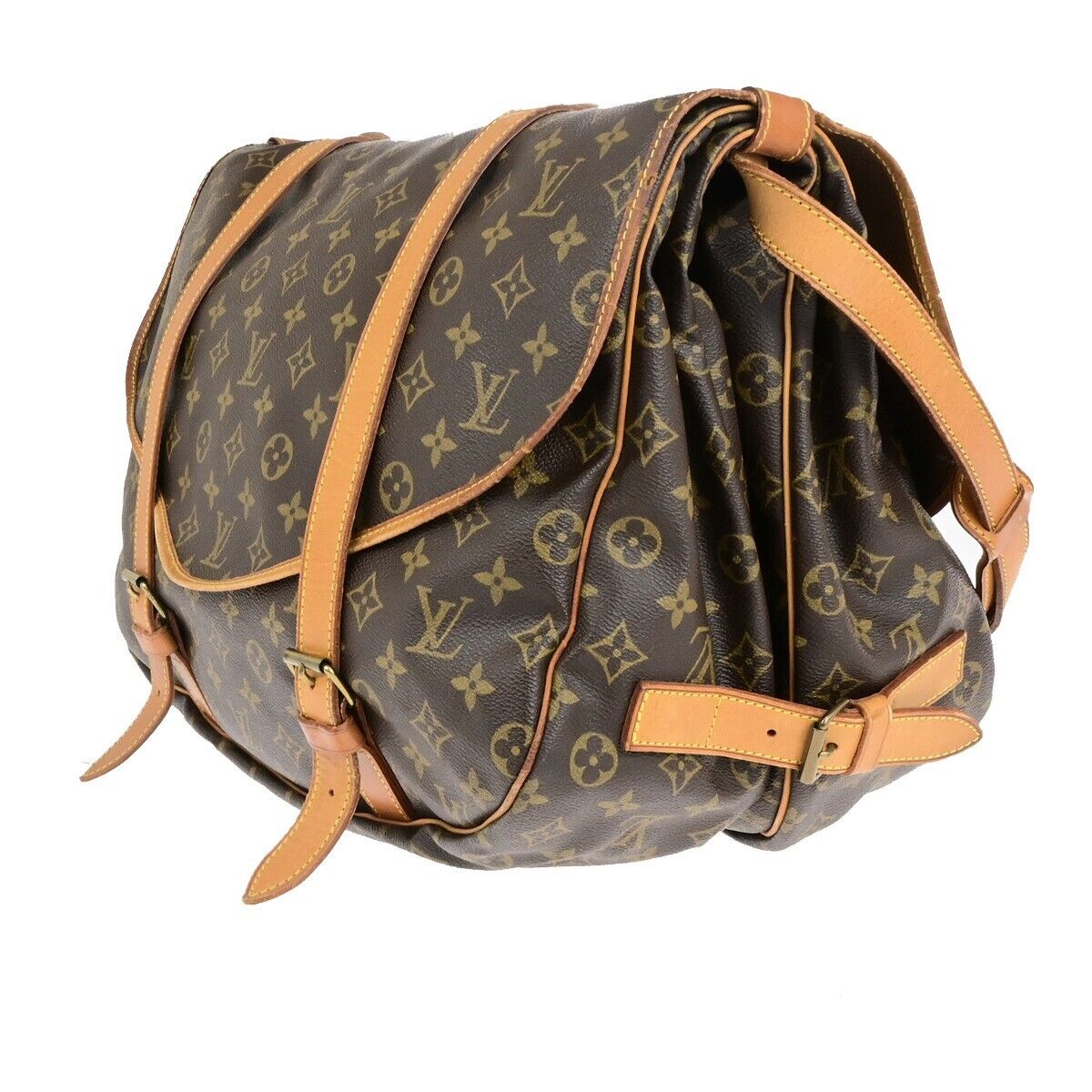 LOUIS VUITTON Logo Saumur 43 Shoulder Bag Monogram Leather Brown M42252 31ED337