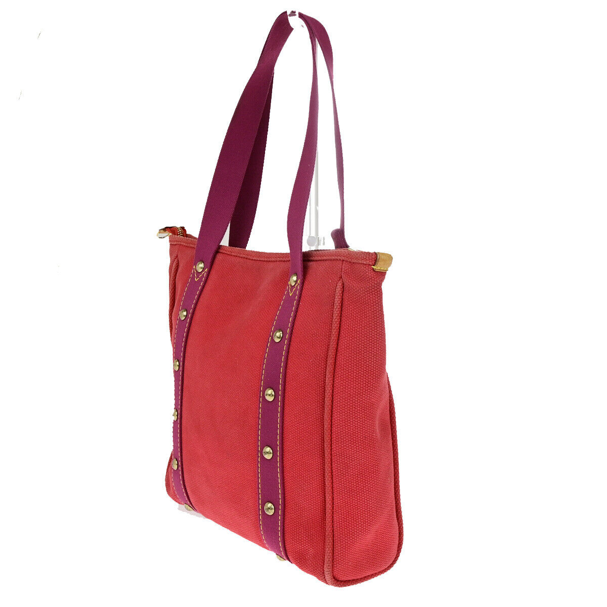 LOUIS VUITTON Cabas MM Shoulder Bag Antigua Canvas Leather Rouge M40034 35YG553